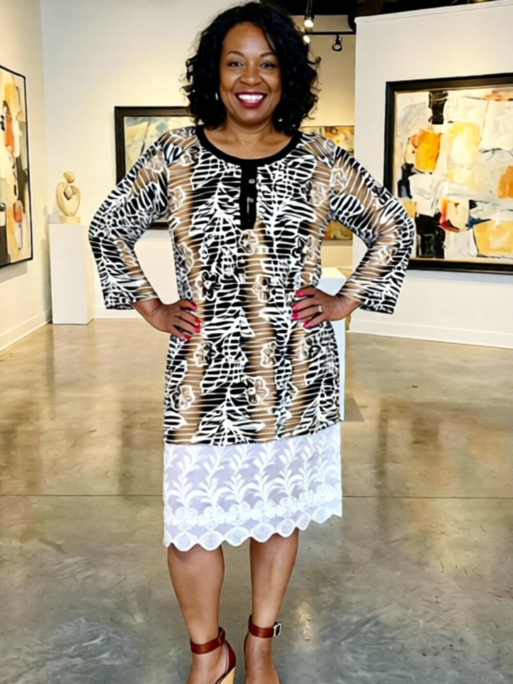 Vintage Jennifer Scott Woman Cotton Blend Floral with Lace Dress 2X Plus Size